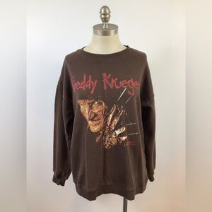 Brown Freddy Krueger Graphic Sweater Pullover Fall, sz MD
